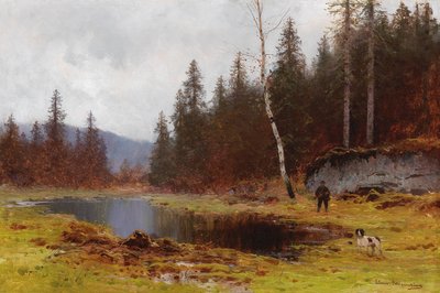 Hunter by the Pond by Ludvig Skramstad